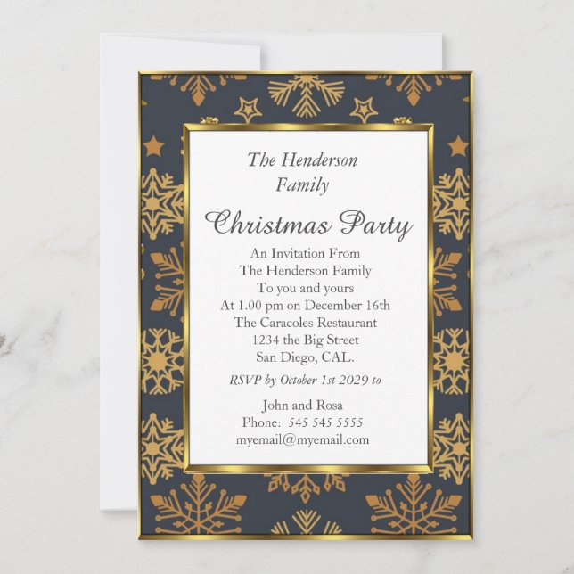 Weihnachts-Party Golden Color Black Einladung (Vorderseite)