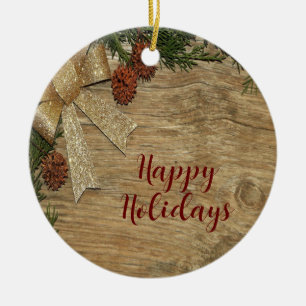 Weihnachts-Party Golden Green Blätter Rot Rustikal Keramik Ornament