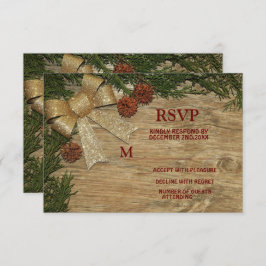 Weihnachts-Party Golden Green Blätter Rot Rustikal RSVP Karte