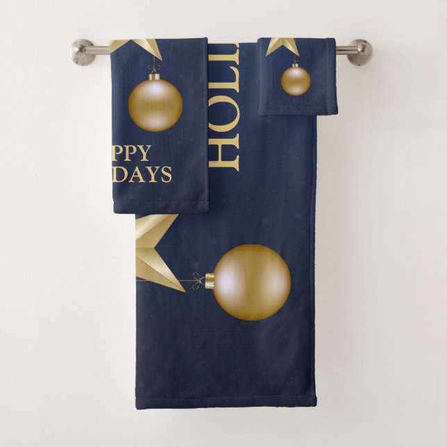 Weihnachts-Party Golden Ornament Navy Badhandtuch Set (Insitu)