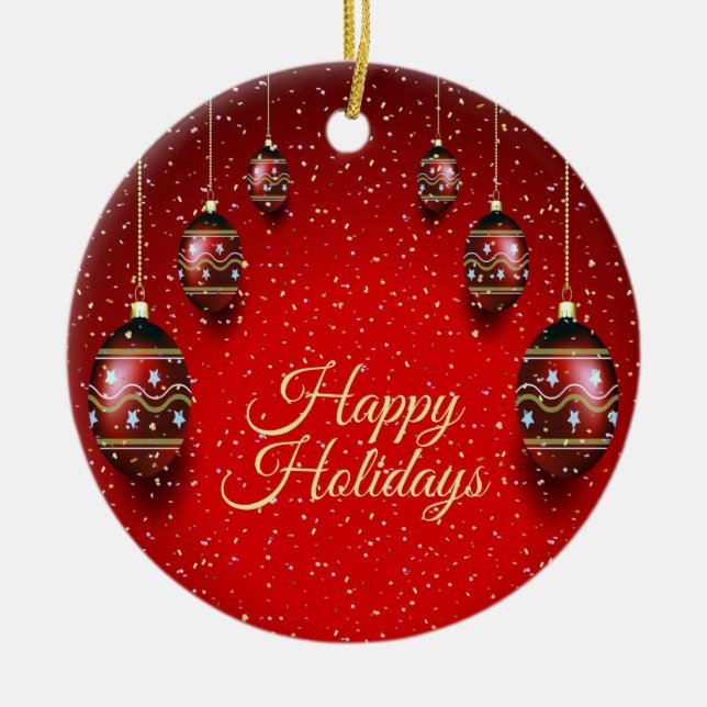 Weihnachts-Party Golden Red Winter Holidays Keramik Ornament (Vorne)
