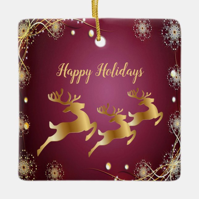 Weihnachts-Party Golden Rentiers Rosa Elegante Keramikornament (Vorderseite)