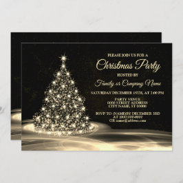 Weihnachts-Party Golden Shiny Tree Winter Schwarz Einladung