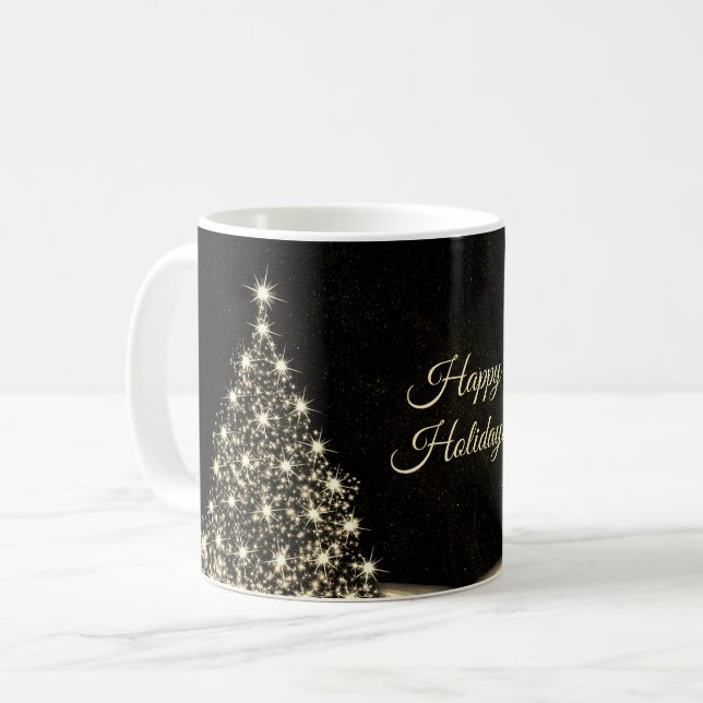 Weihnachts-Party Golden Shiny Tree Winter Schwarz Kaffeetasse (Vorderseite Links)