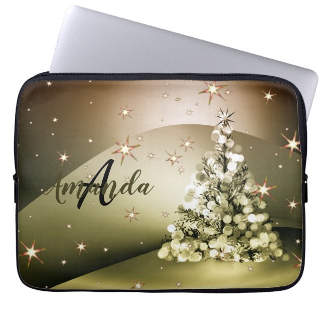 Weihnachts-Party Golden Tree Monogram Sparkle Star Laptopschutzhülle (Vorderseite)