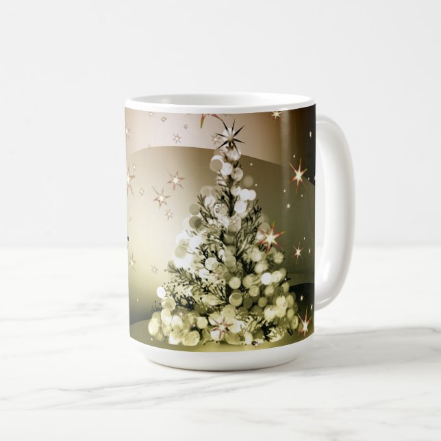 Weihnachts-Party Golden Tree Shiny Sparkle Kaffeetasse (VorderseiteRechts)