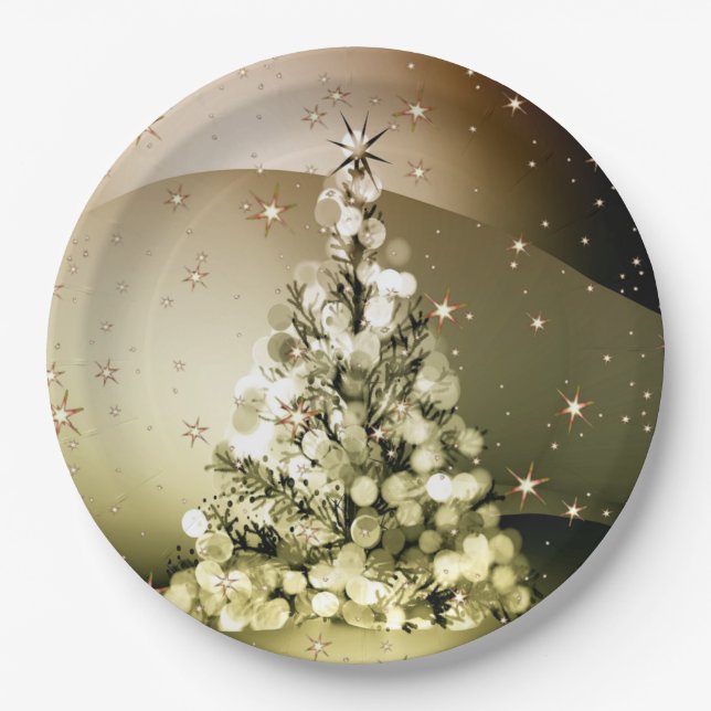 Weihnachts-Party Golden Tree Shiny Sparkle Pappteller (Vorderseite)