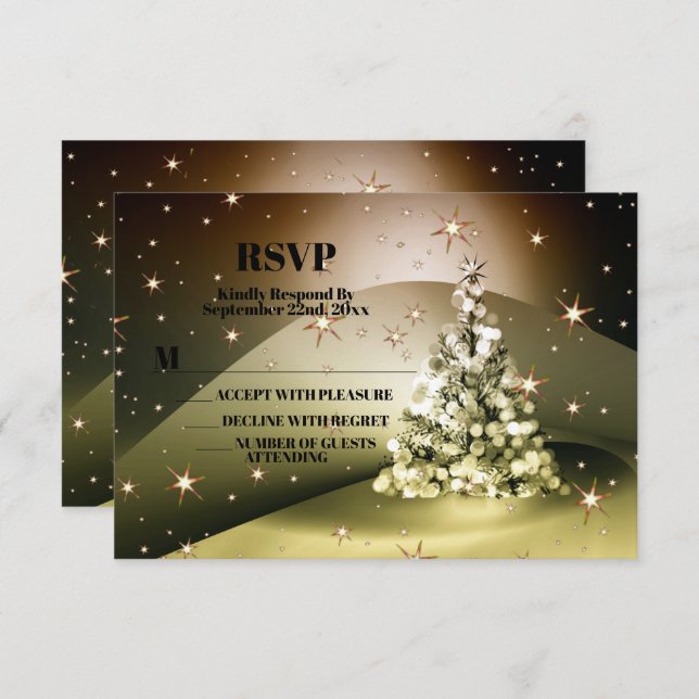 Weihnachts-Party Golden Tree Shiny Sparkle RSVP Karte (Vorne/Hinten)