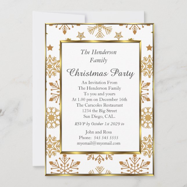 Weihnachts-Party Goldene Farbe Weiße Einladung (Vorderseite)