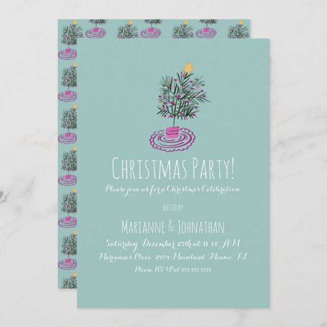 Weihnachts-Party Hand gezeichnet Weihnachtsbaum Do Einladung (Vorne/Hinten)