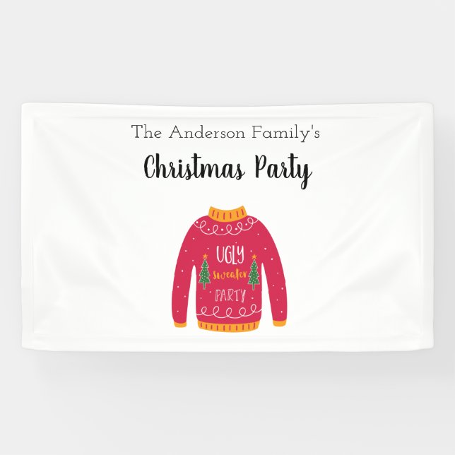 Weihnachts Party hässlich Pullover rot weiß Banner (Horizontal)