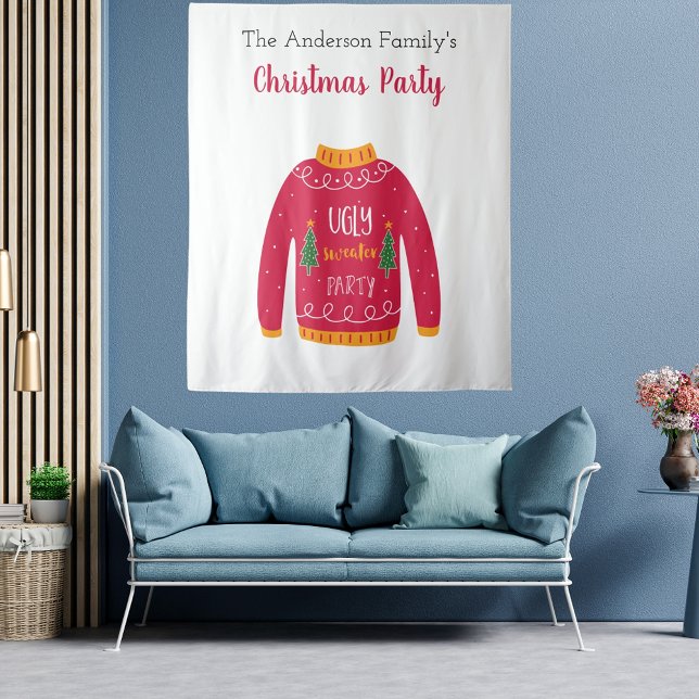 Weihnachts-Party hässlich Pullover rot Weiß Spaß Wandteppich (Von Creator hochgeladen)