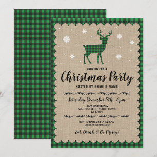Weihnachts Party Holiday Deer Snowflake Grüner Kar Einladung