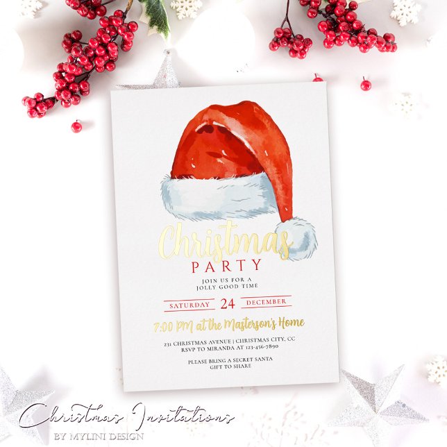 Weihnachts-Party in der Roten Weihnachtsmannmütze Folieneinladung (Von Creator hochgeladen)