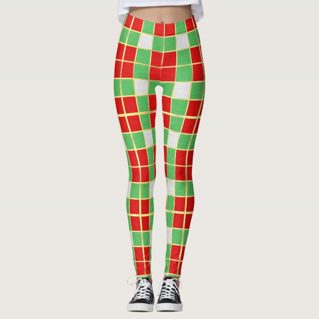 Weihnachts-Party Leggings Rot & Grün Kariert (Vorderseite)