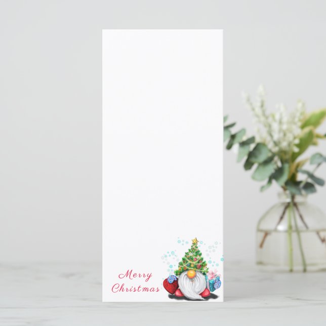 Weihnachts-Party-Menü Gnome mit Geschenk Menükarte (Stehend Vorderseite)