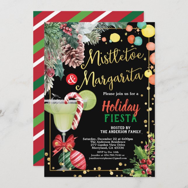 Weihnachts-Party Mistletoe und Margarita Cocktail Einladung (Vorne/Hinten)