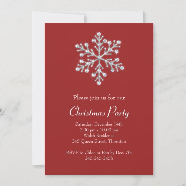 Weihnachts-Party mit Red Crystal Snowflake Einladung (Vorderseite)