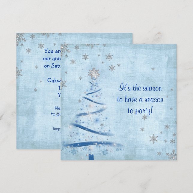 Weihnachts-Party mit Silberschneeflocken Einladung (Vorne/Hinten)