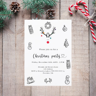 Weihnachts-Party Moderne, lustige Rentierdoodles Einladung