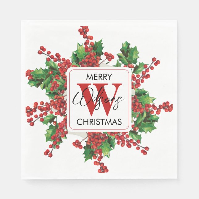 Weihnachts-Party Monogram Red & Green Festival Serviette (Vorderseite)