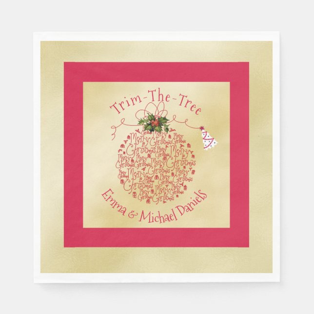 Weihnachts-Party Napkins Spaß Rot und Gold Serviette (Vorderseite)