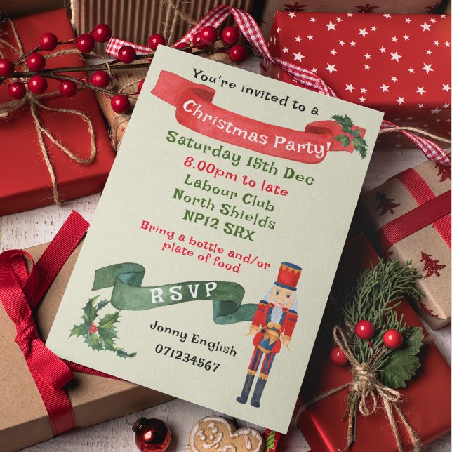 Weihnachts Party Nutcracker Kleiner Schlagzeugknab Einladung (Front of invitation Christmas)