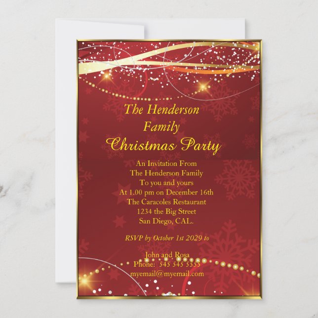Weihnachts-Party Red Gold Einladung (Vorderseite)
