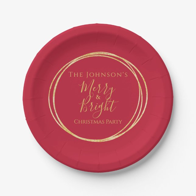Weihnachts-Party Red Gold Pappteller (Vorderseite)