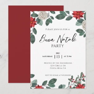 Weihnachts-Party Red Green Floral Einladung