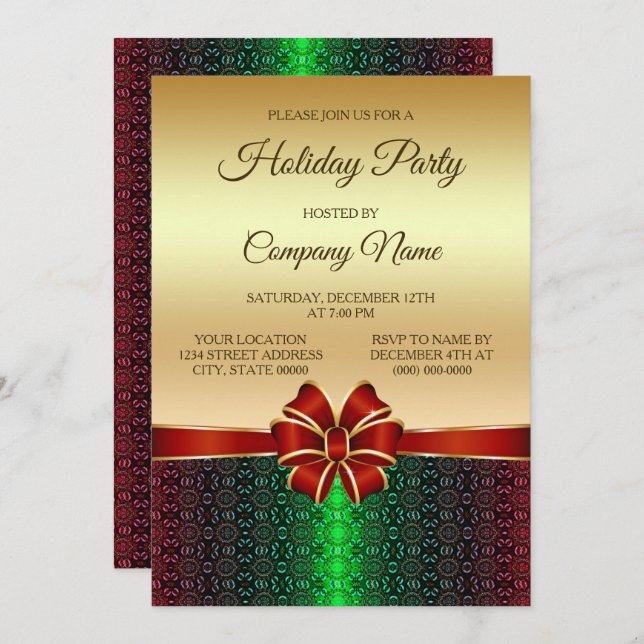 Weihnachts Party Red Ribbon Gold Feiertag Einladun Einladung (Vorne/Hinten)