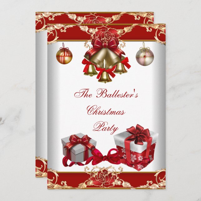 Weihnachts-Party Red White Gold Einladung (Vorne/Hinten)
