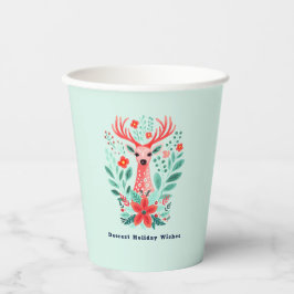 Weihnachts-Party Reindeer Blumengrün Urlaub Pappbecher