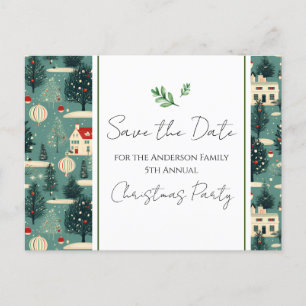 Weihnachts-Party Retro Village Save the Date Postkarte
