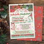 Weihnachts-Party Retro Winter Xmas Spaß Einladung<br><div class="desc">Wirf ein cooles Retro-Weihnachtsfest mit diesen super Vintag aussehenden Einladungen! Sie haben ein größtenteils rotes/grünes Farbschema auf einem Vintagen cremefarbenen Hintergrund. Im Text steht: "Du bist zu einem Holly Jolly Jamboree eingeladen!" Die Dame und der Gentleman der 50er Jahre sind in einer Weihnachtsmannmütze- und Rentierflasche gekleidet und halten ein Martini-Glas...</div>
