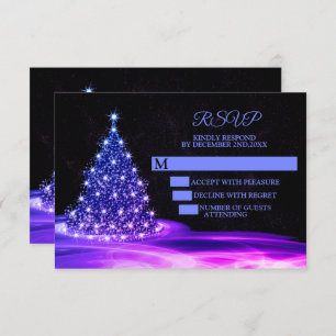 Weihnachts Party Rosa Blau Shiny Tree Winter Schwa RSVP Karte