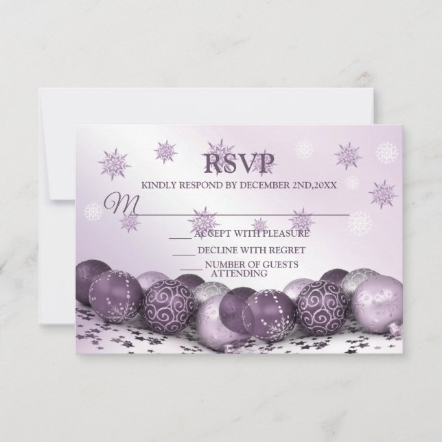 Weihnachts-Party Rosa Lila Ornamente Schneeflocken RSVP Karte (Vorderseite)