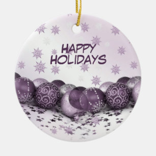 Weihnachts-Party Rosa Lila Schneeflocken Elegante Keramik Ornament