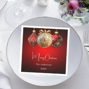 Weihnachts-Party Rot-Gold-Baubles-Dinner Serviette