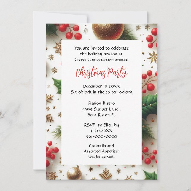 Weihnachts-Party Rot und Gold Einladung (Vorderseite)
