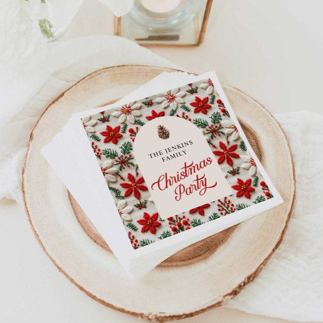 Weihnachts-Party Rote Blumenzeitung Serviette (Christmas Party Red Floral Napkins)