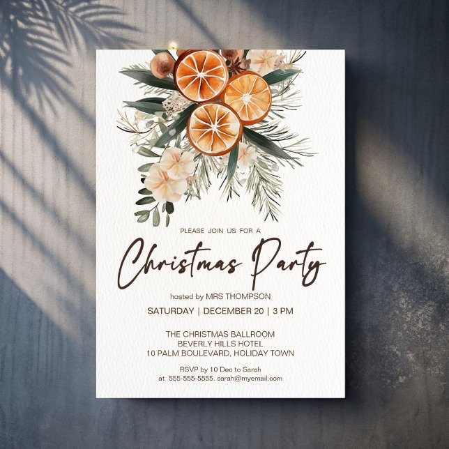 Weihnachts-Party rustikale trockene Orangen botani Einladung (Christmas Party rustic [ones dry oranges botanical Invitation template instant download)