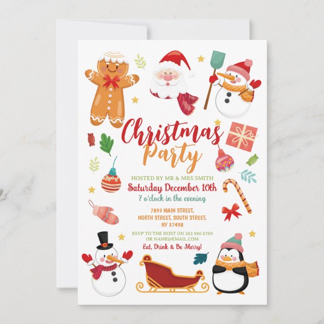 Weihnachts-Party Santa Gingerbread Snowman Spaß Einladung (Vorderseite)
