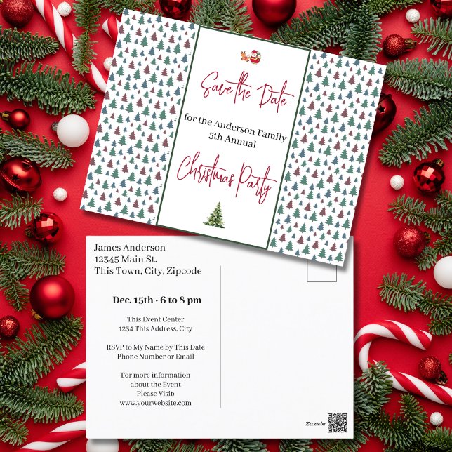 Weihnachts-Party Save the Date Bäume Postkarte (Family Christmas Party Save the Date Trees Postcard)
