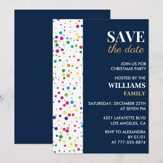 Weihnachts-Party Save the Date Confetti Einladung (Vorne/Hinten)