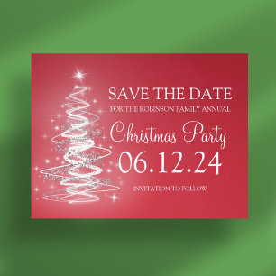 Weihnachts-Party Save the Date funkelnd Baum rot Ankündigungspostkarte