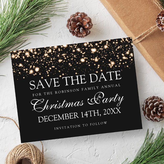 Weihnachts-Party Save the Date Gold Midnight Glam Ankündigungspostkarte (Christmas Party Save The Date Gold Midnight Glam Announcement Postcard)
