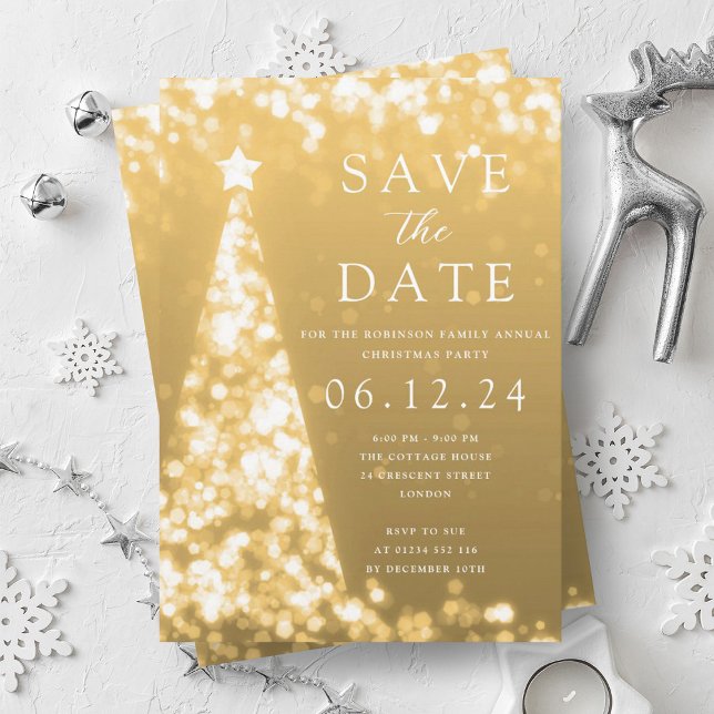 Weihnachts-Party Save the Date Gold Tree Glam Einladung (Christmas Party Save The Date Gold Tree Glam Invitation)
