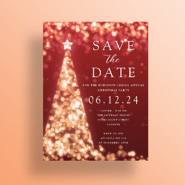 Weihnachts-Party Save the Date Gold Tree Glam Red Ankündigungspostkarte