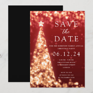 Weihnachts-Party Save the Date Gold Tree Glam Red Einladung